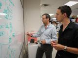 Burstein Lab members working together at a whiteboard