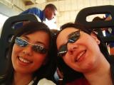 2 lab members about to ride a rollercoaster together