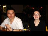 2 lab members with drinks