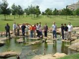 Lab group standing on rocks in stream at the park
