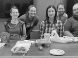 Lab members at a restaurant table