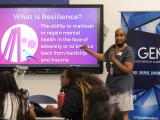 Dr. Mays presenting the Blue Steel program as part of the GEM event