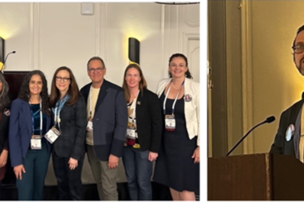 Left: Group photo with Dr. Alexander Tatara. Right: Alexander Tatara speaking at a podium.
