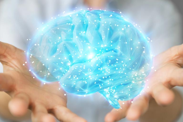 Brain floating above hands