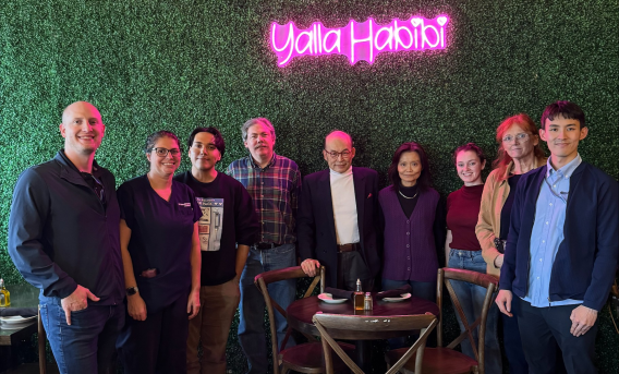 members of lab gathered for holiday lunch