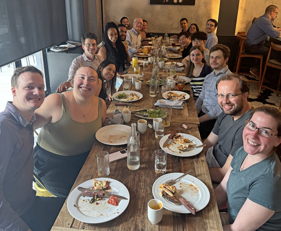 Lab dinner to celebrate Caitlin's dissertation defense.